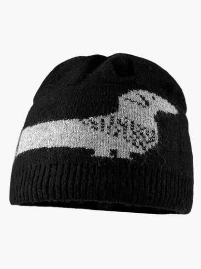 Knitted Wool Blend Winter Beanie Hat with Nordic Pattern and Ribbed Cuff?