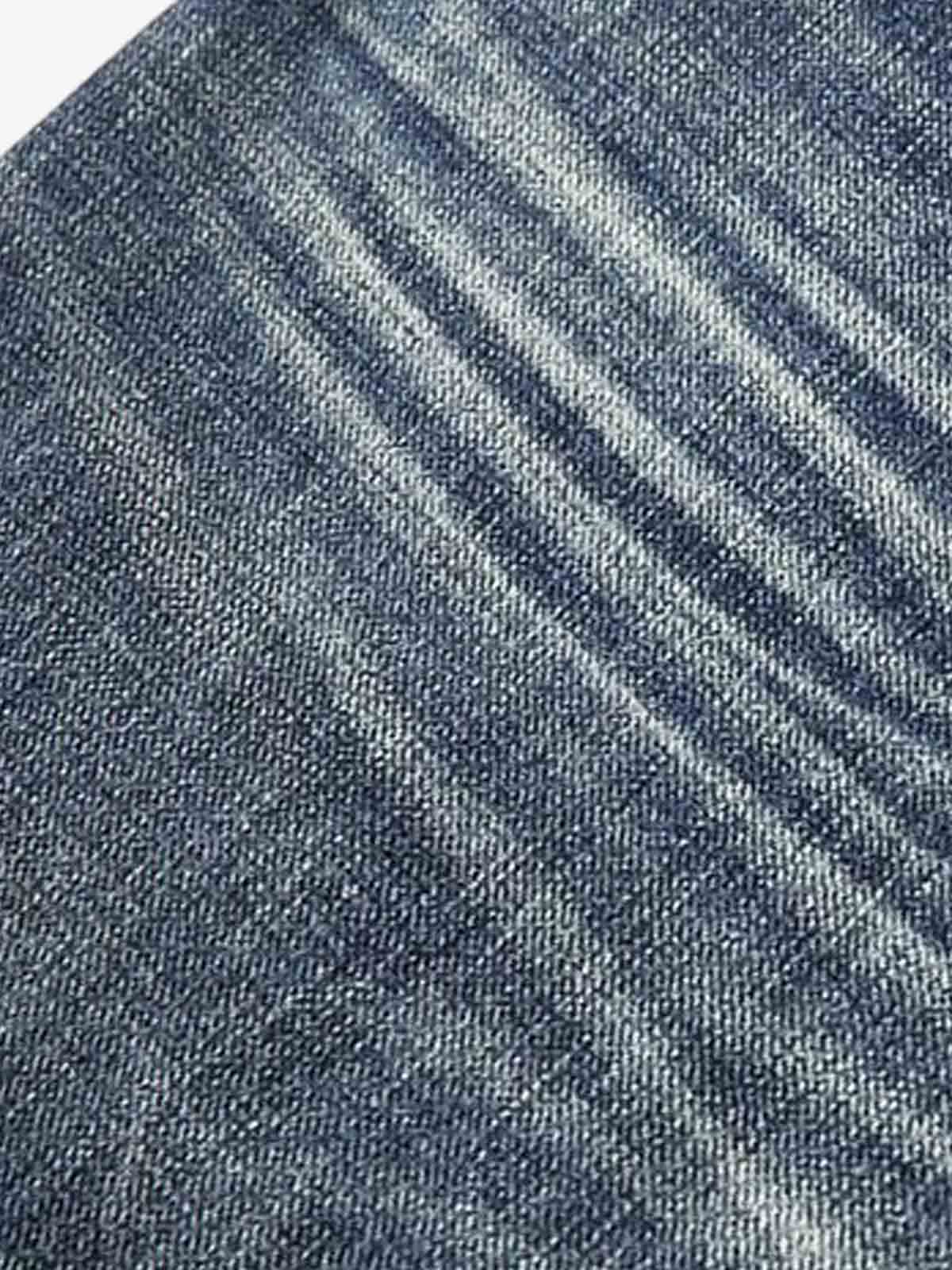 Denim Wide Leg Jeans with Tiger Print Patchwork and Ripped Details?