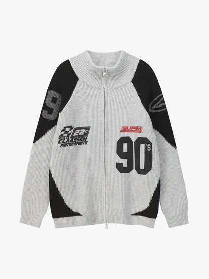 Stylish Contrast Panel Zip-Up Sweater for Casual and Sporty Looks 