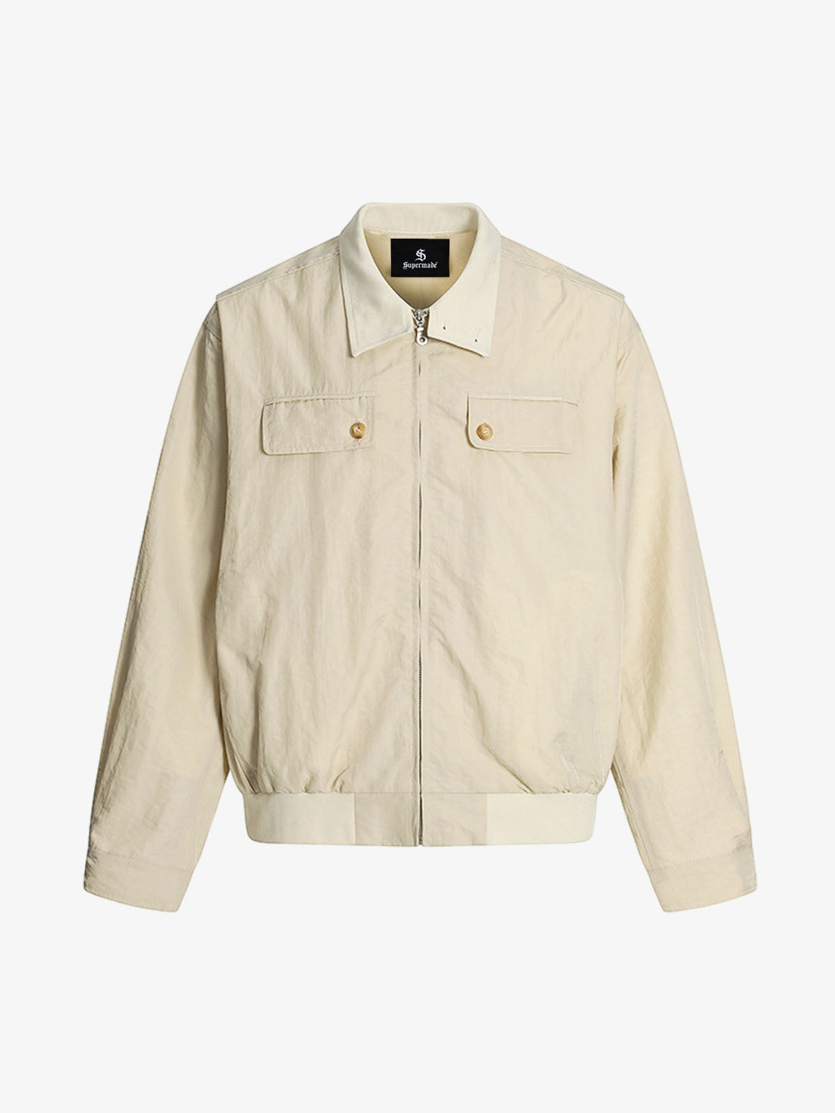 Utility Pleated Sleeve Fold-Over Collar Zip Up Jacket