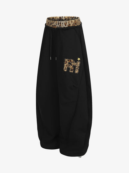 Leopard-Trimmed Wide-Leg Lounge Pants with Unique Print Design 