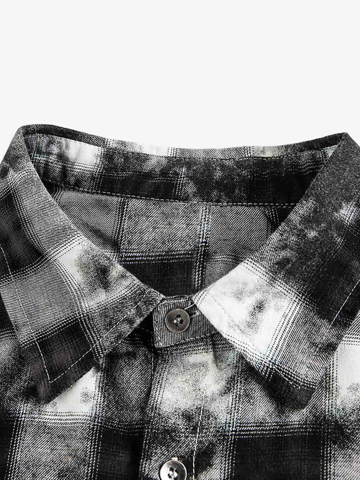 Street Lapel Tie-Dye Plaid Long Sleeve Shirt 