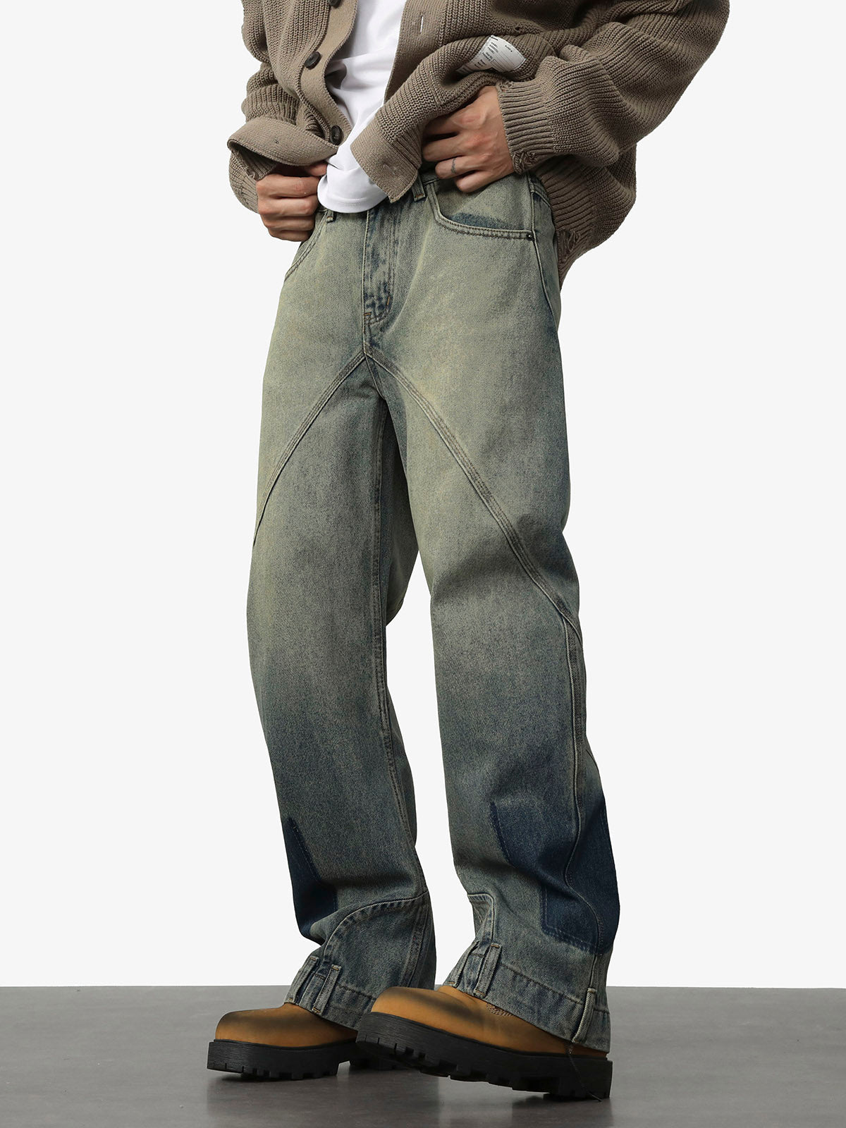 Deconstructed Ankle Loop Straight Jeans 