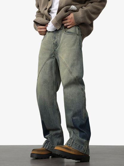 Deconstructed Ankle Loop Straight Jeans 