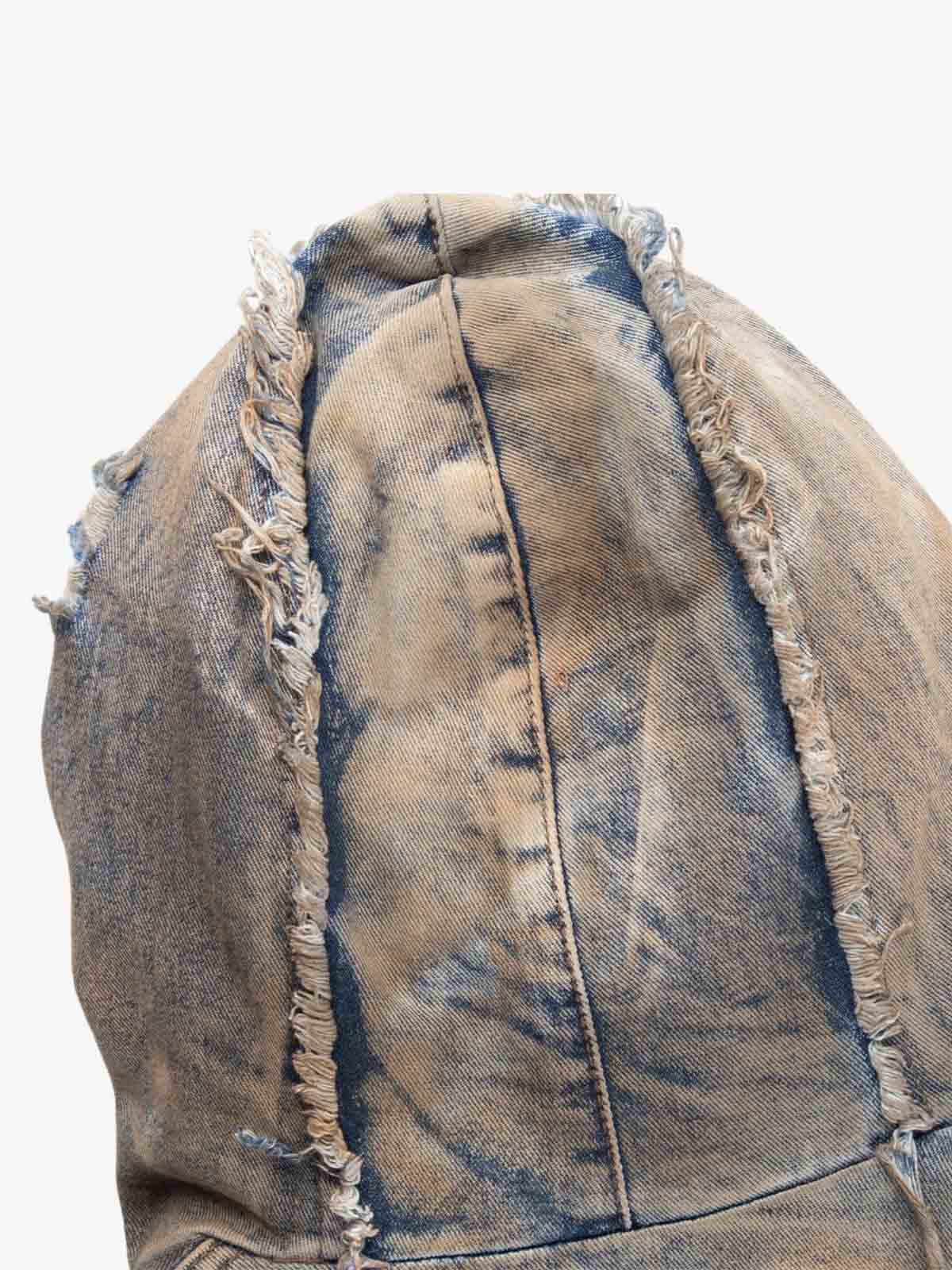 Distressed Mud-Dyed Frayed Edge Denim Bomber Jacket 