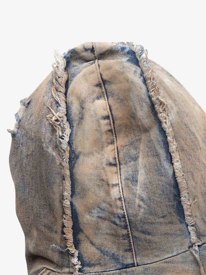 Distressed Mud-Dyed Frayed Edge Denim Bomber Jacket 