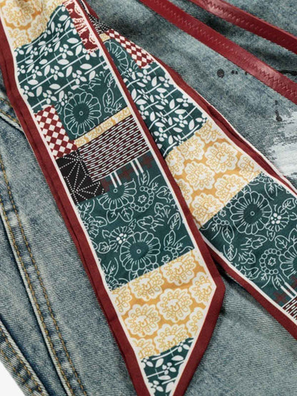 Vintage Paint-Splatter Scarf Tie Barrel Jeans
