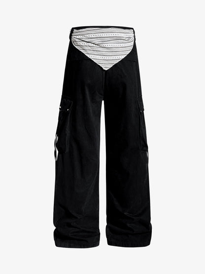 Cotton Blend Wide Leg Cargo Pants with Adjustable Drawstring and Decorative Tassels?