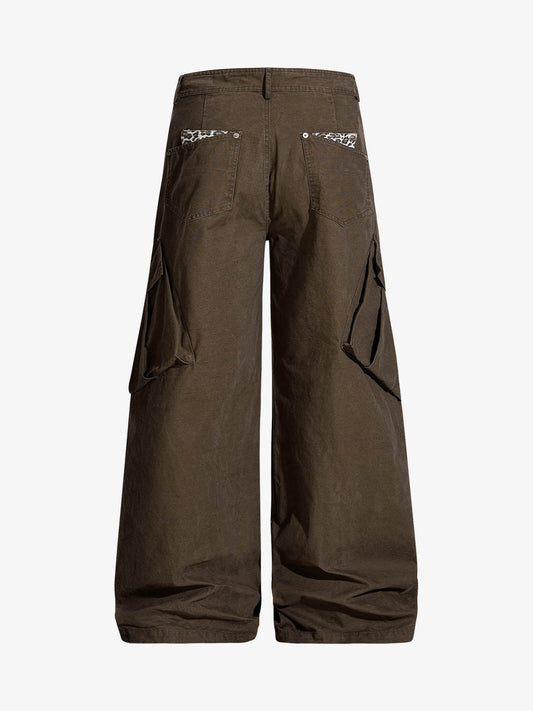 Vintage Patchwork Leopard Pocket Wide Leg Cargo Pants