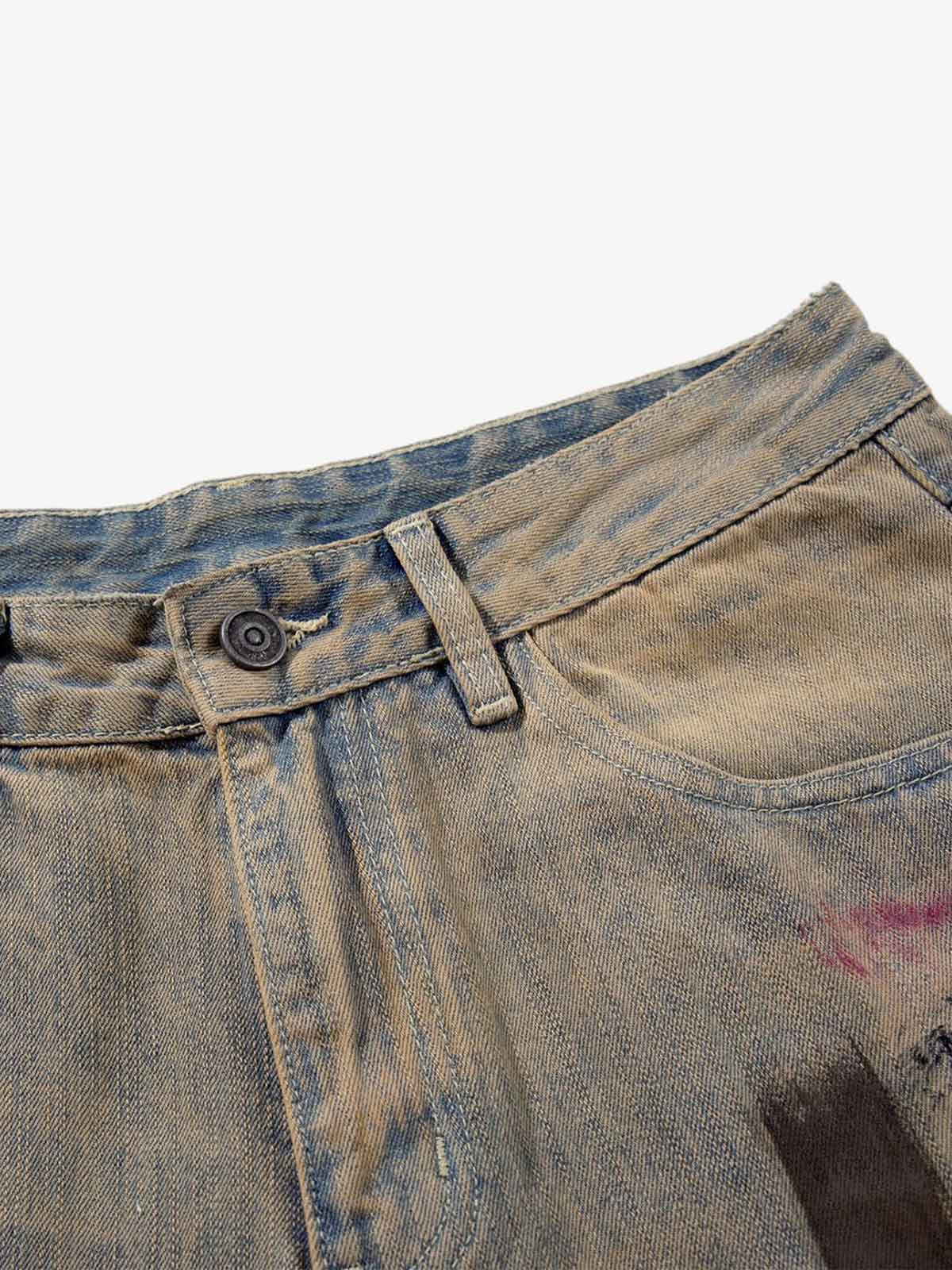 Retro Washed Brushstroke Wide-Leg Jeans 