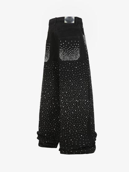 Stylish Wide-Leg Pants with Sparkling Studs for Women 