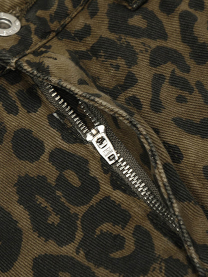Cotton Leopard Print High-Waisted Wide-Leg Shorts for Women 