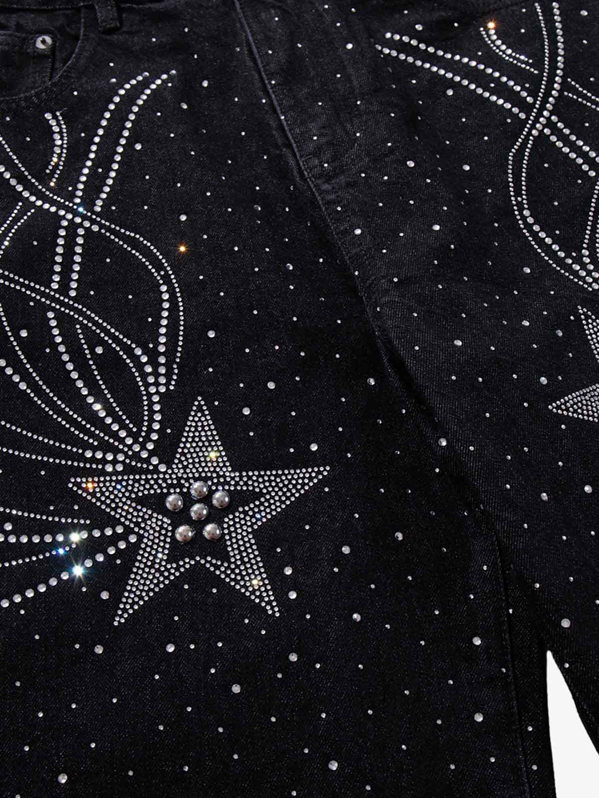 Star Rhinestone Embellished Baggy Jeans 
