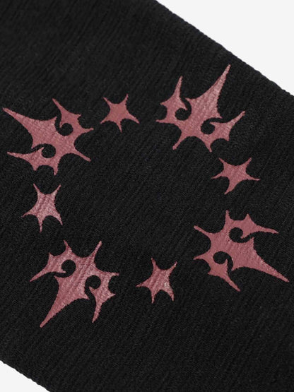 Cotton Blend Long Sleeve Henley Sweater with Graphic Print and Star Motif Design 