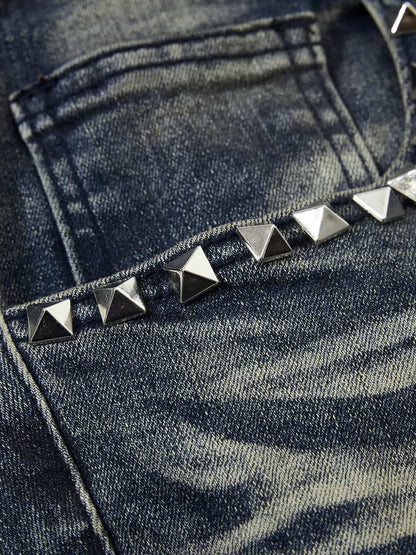 Denim Wide-Leg Flared Jeans with Stud Details for Women?