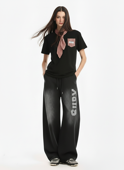 Street Plaid Tie Short Sleeve T-Shirt