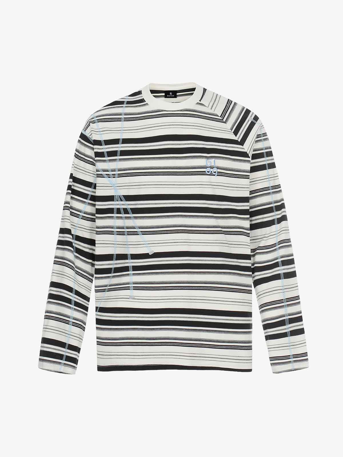 Color Block Striped Embroidered Long Sleeve T-Shirt