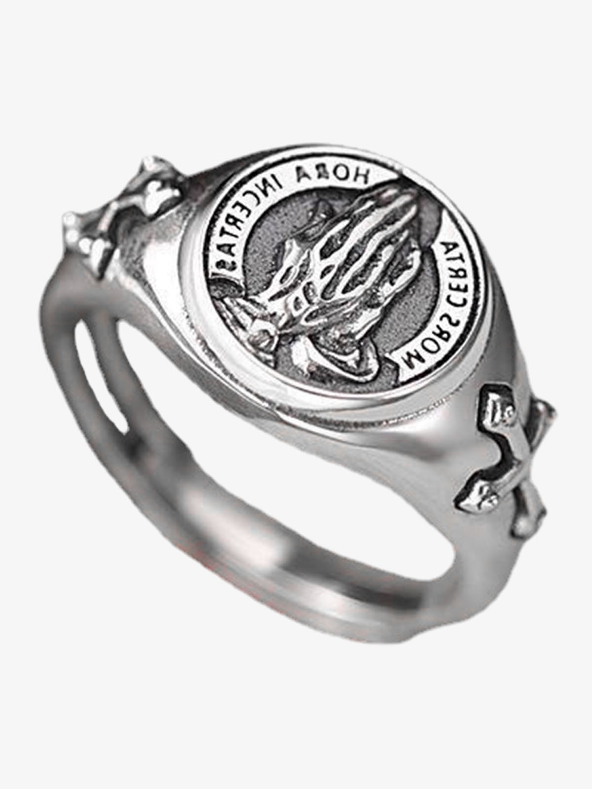 Antique Bronze Prayer Hands Cross Ring for Men Religious Symbol Statement Jewelry Fashion Accessory 