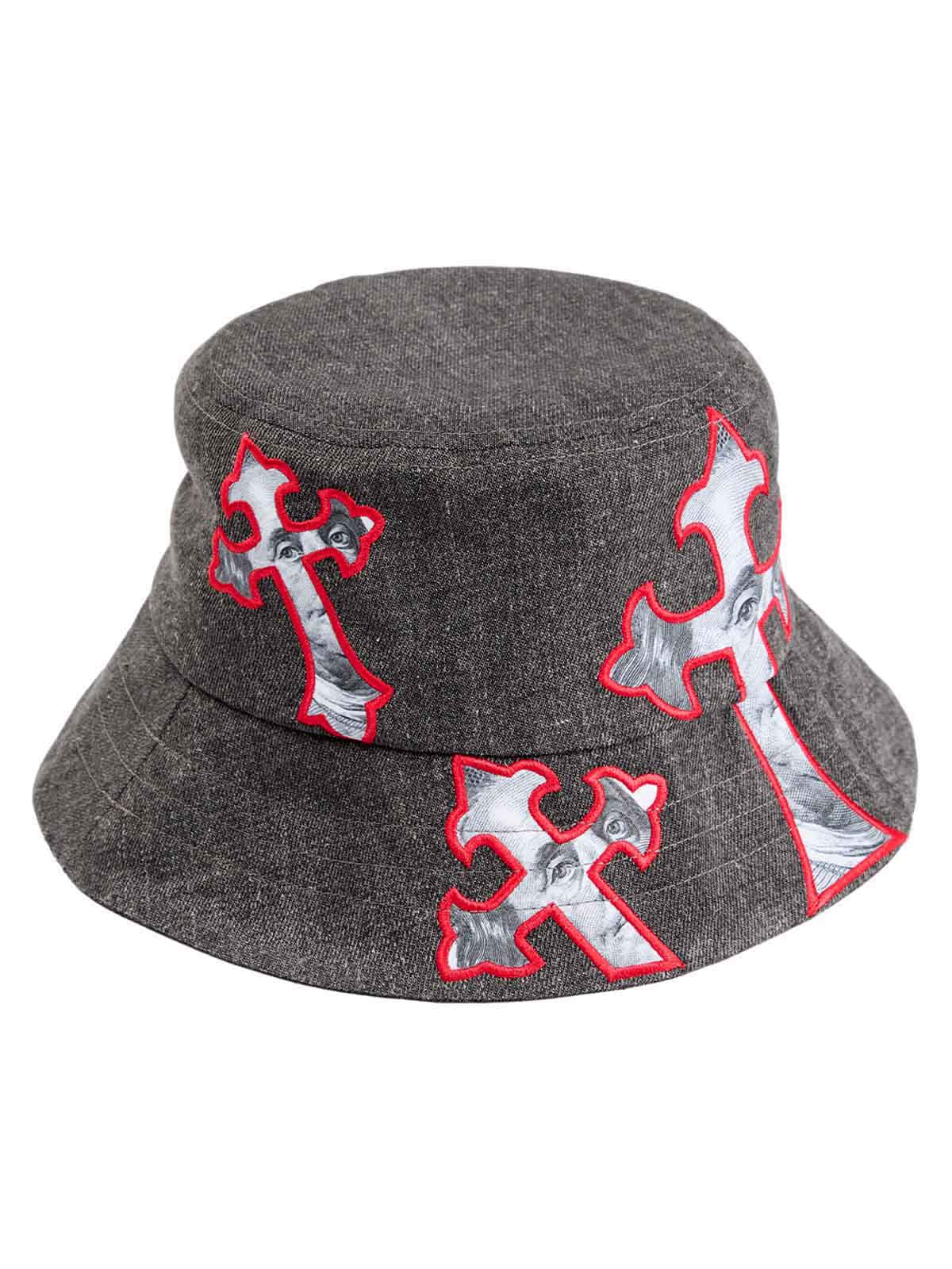 Cross And Portrait Denim Bucket Hat