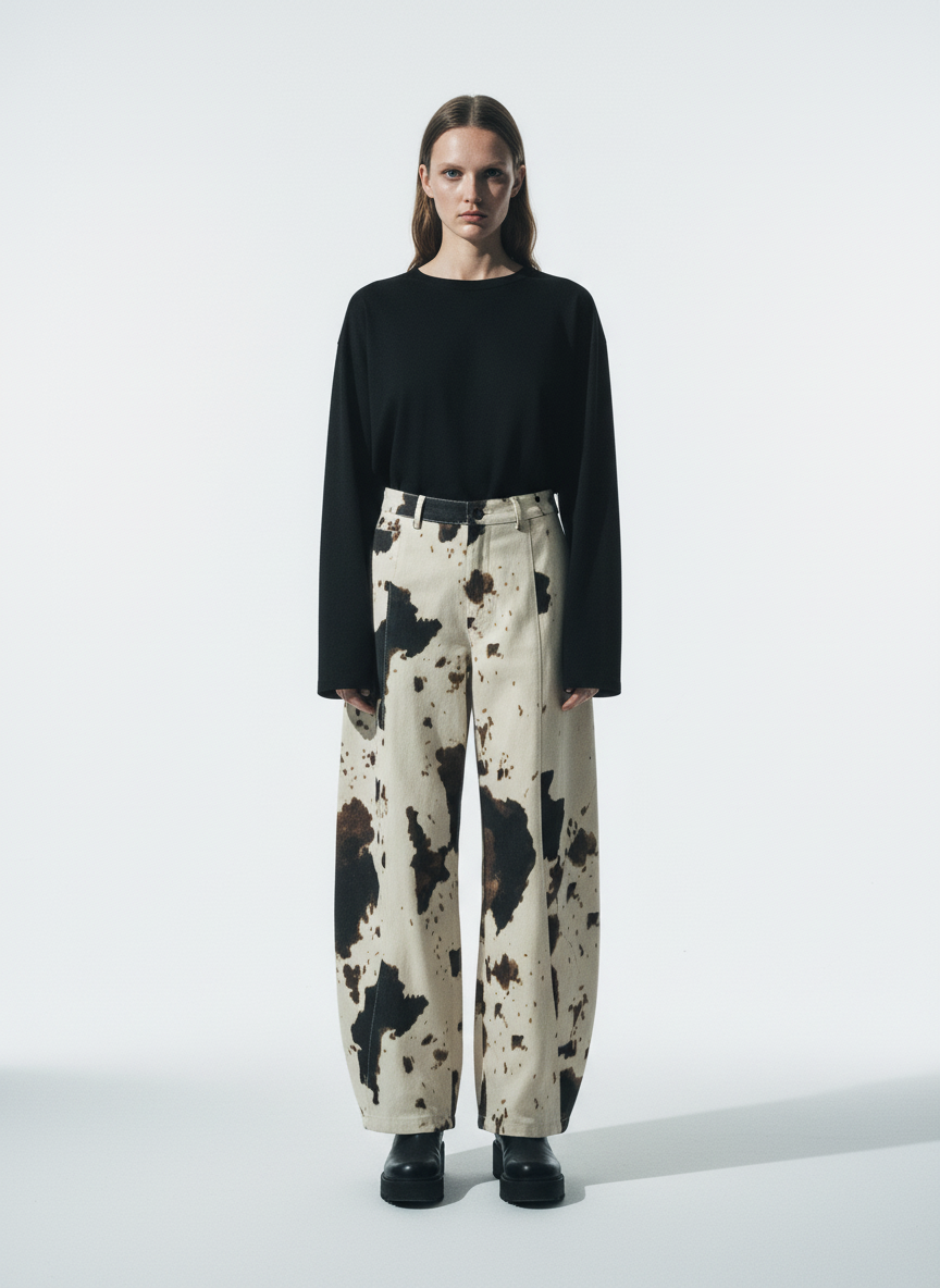 Retro Ink Splash Tie-Dye Barrel Jeans