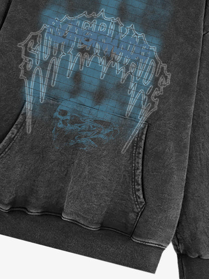 THE SUPERMADE Washed Psychedelic Graffiti Art Print Hoodie with Skull Design 