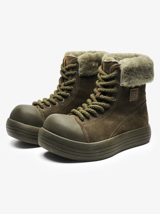 Winter Warmth High-Top Sneaker Boots with Fuzzy Collar 