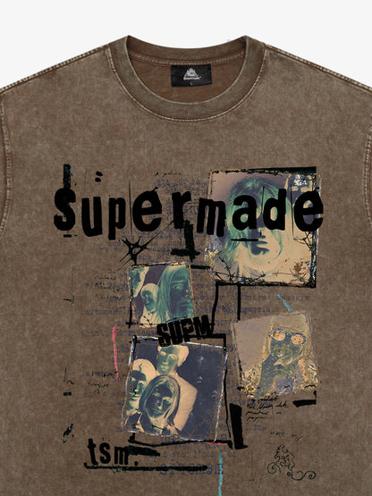 THE SUPERMADE Retro nostalgia Artistic Graphic Print T-Shirt with Collage Design 