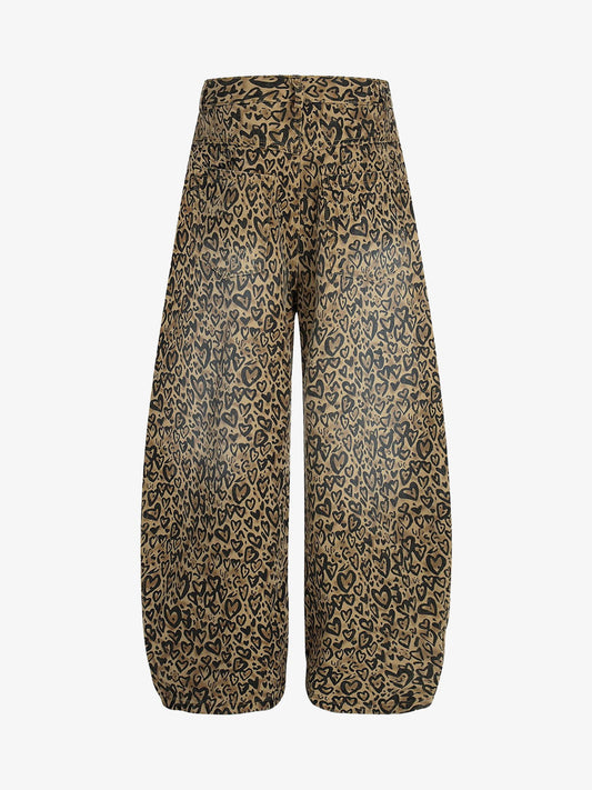 Leopard Heart Print Wide-Leg Pants for Women - Trendy and Stylish Design 