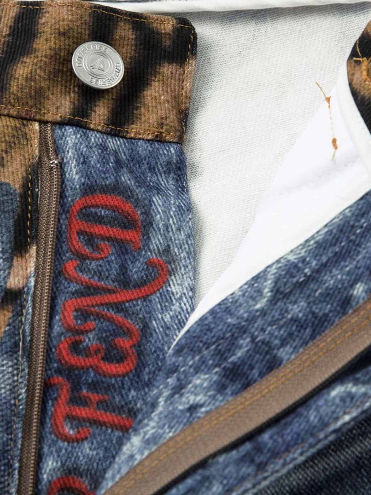 Denim Wide Leg Jeans with Tiger Print Patchwork and Ripped Details?