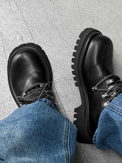 Chunky Rivet Street Style Round Toe Leather Derby Shoes