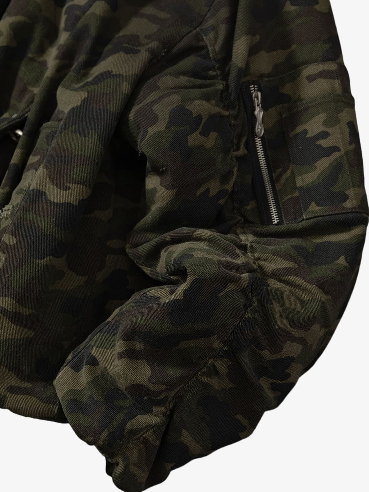 Camouflage Hooded Jacket with Distressed Details and Toggle Closure 