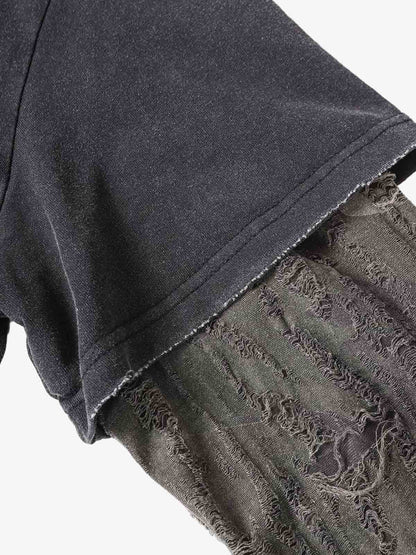 Cotton Blend Oversized Graphic Tee with Leopard Horse Print and Camo Layered Sleeves?