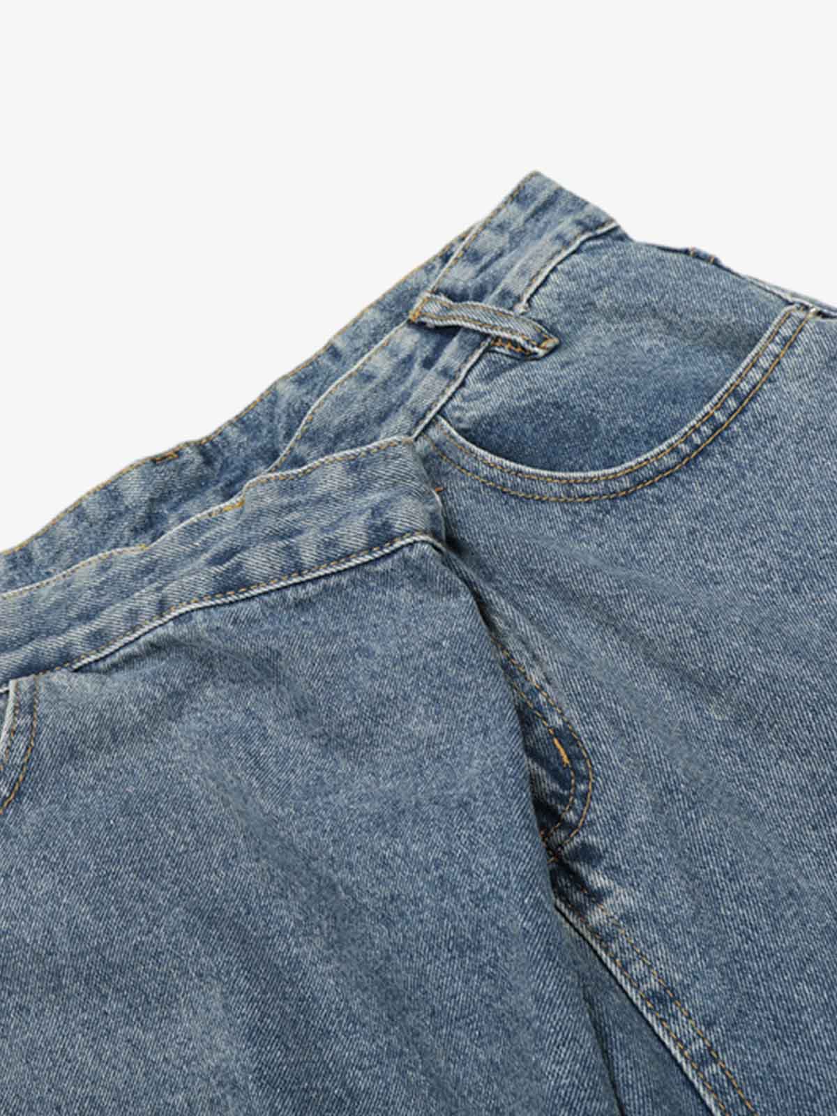 High-Waisted Wide-Leg Denim Pants with Asymmetrical Wrap Design 