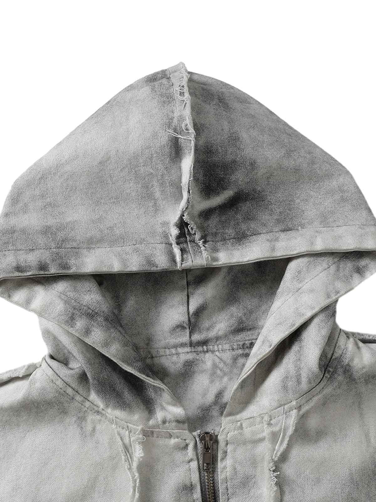 Thesupermade Washed Distressed Fur Hooded Jacket 