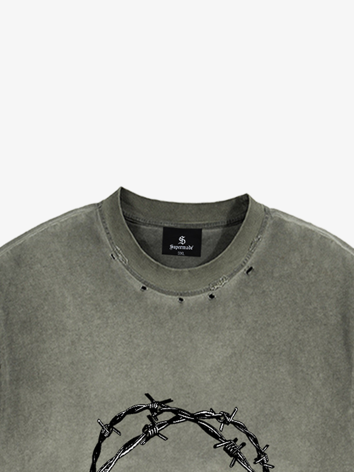 Distressed Sleeveless Crop Top with Barbed Wire Graphic Design 