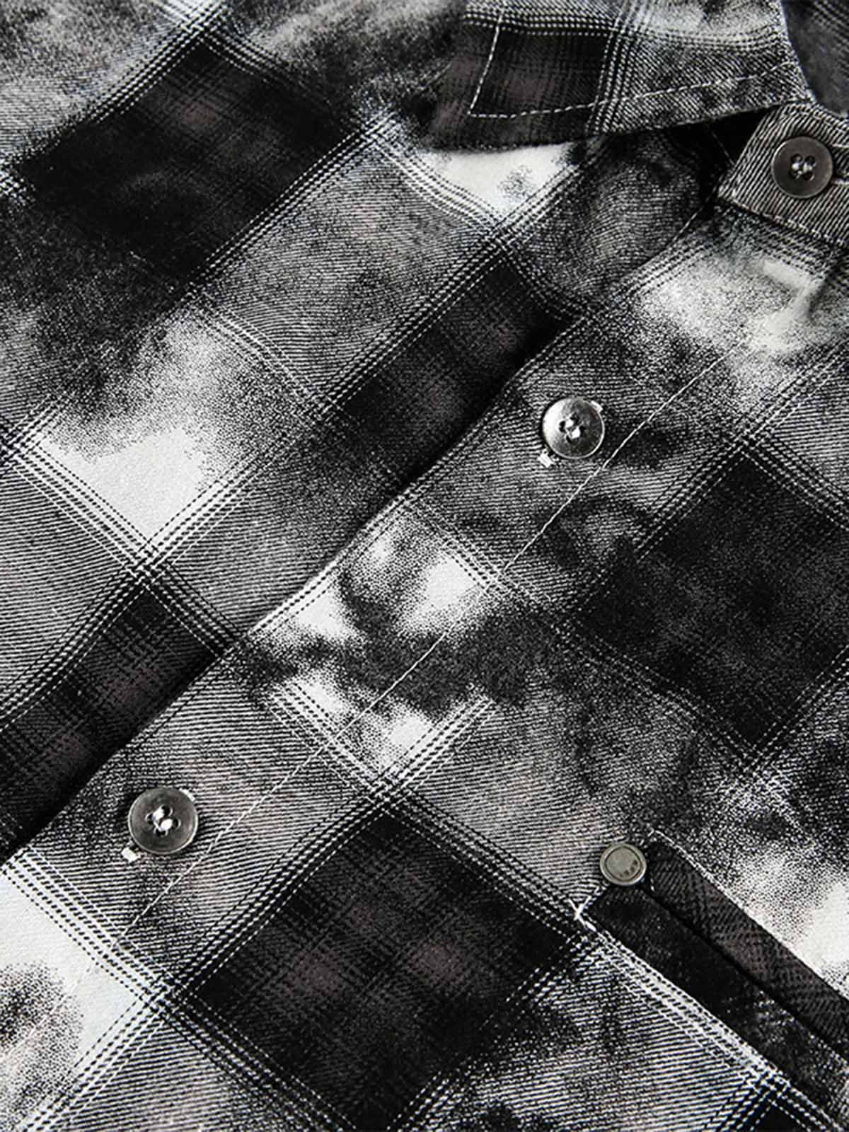 Street Lapel Tie-Dye Plaid Long Sleeve Shirt 