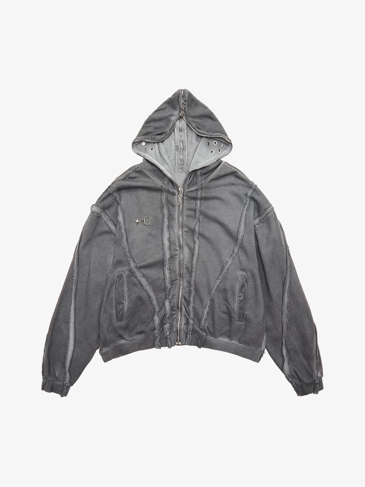 Thesupermade Heavy Washed Distressed Full Zip Hoodie - 2057 