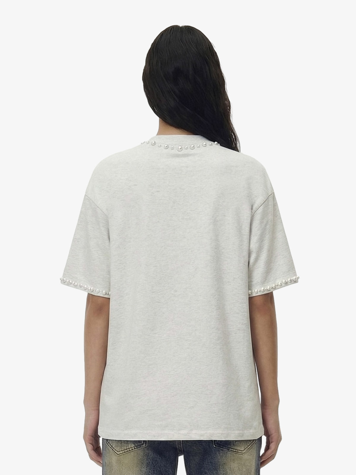 Elegant Pearl-Embellished Oversized T-Shirt