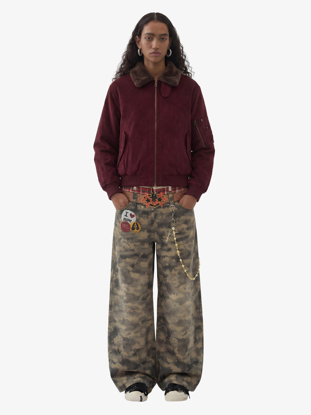 Retro Suede Faux Fur Collar Fleece Lined Bomber Jacket