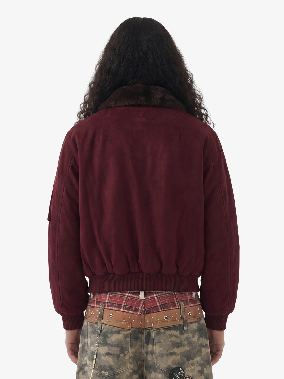 Retro Suede Faux Fur Collar Fleece Lined Bomber Jacket