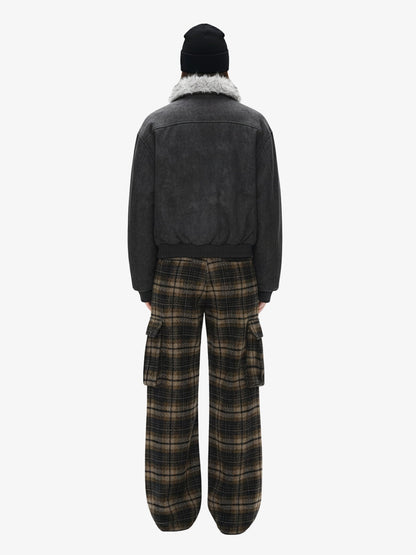 Fur Collar Moto-Style Zip Up Bomber Jacket