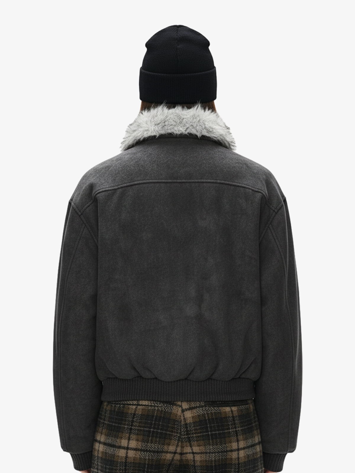 Fur Collar Moto-Style Zip Up Bomber Jacket