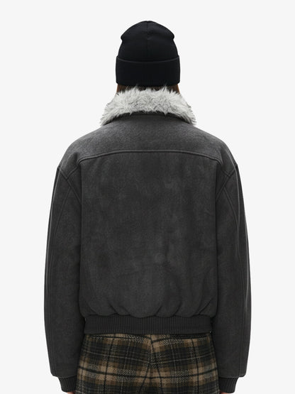 Fur Collar Moto-Style Zip Up Bomber Jacket