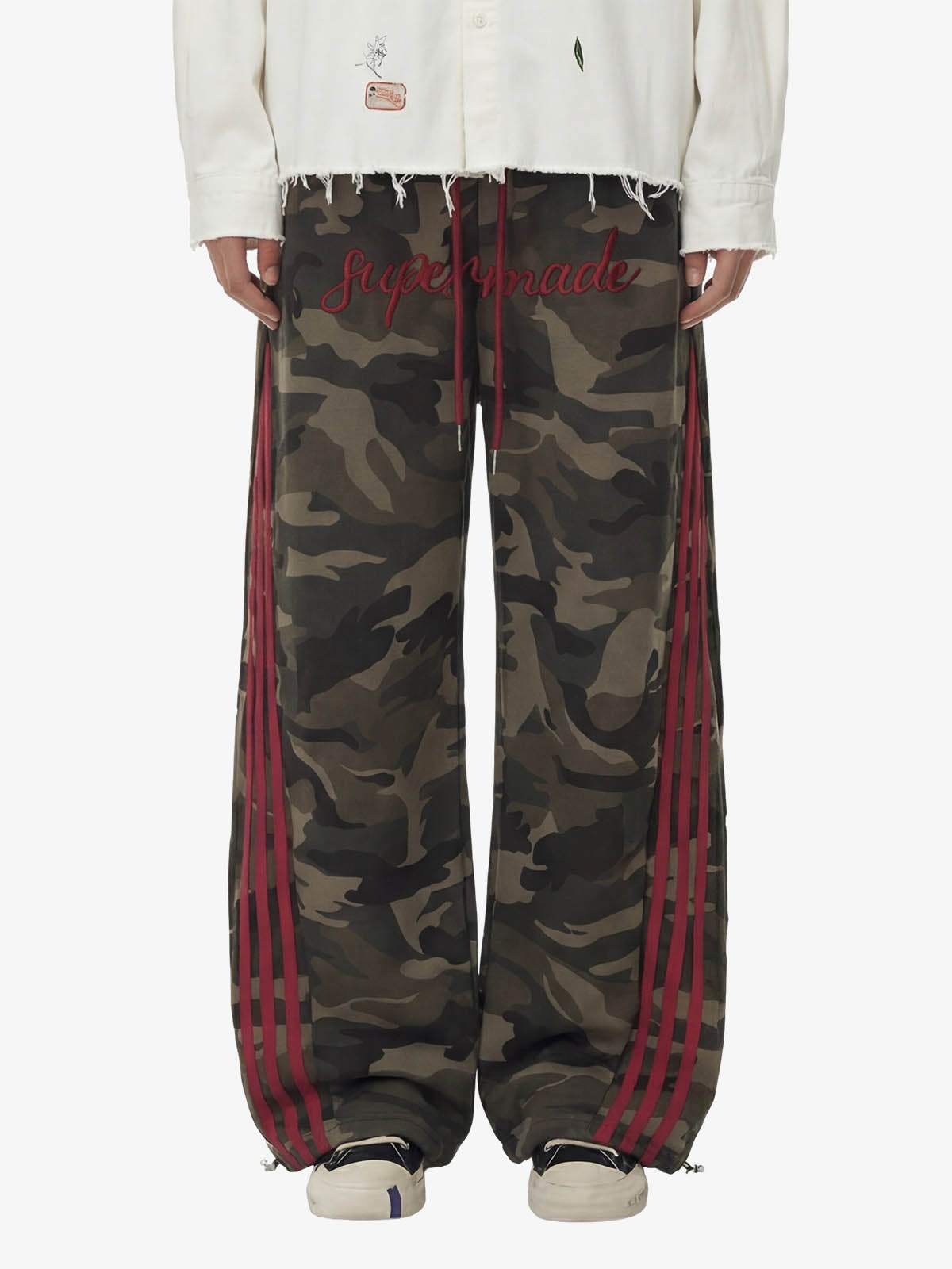 Retro Patchwork Embroidered Camouflage Barrel Pants