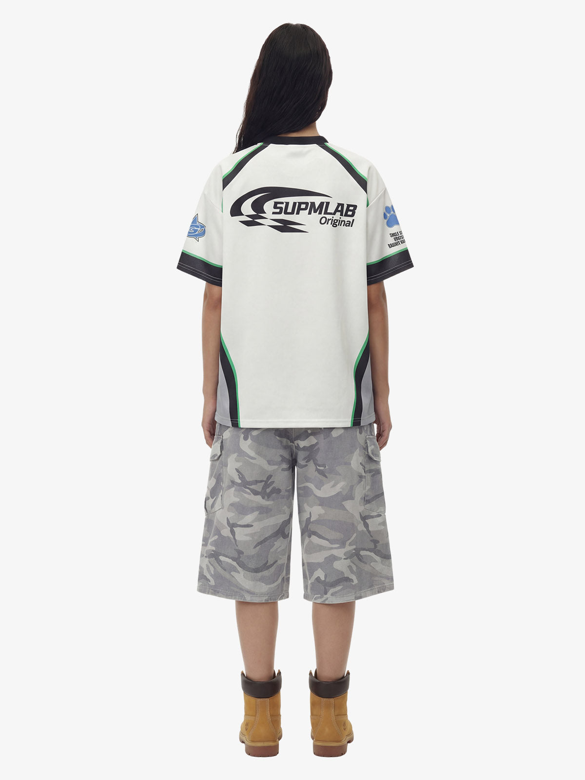 Dog Graphic Patchwork Color-Block V-Neck Jersey T-Shirt