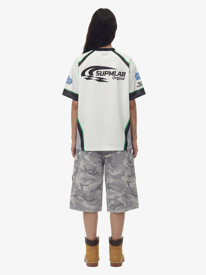 Dog Graphic Patchwork Color-Block V-Neck Jersey T-Shirt