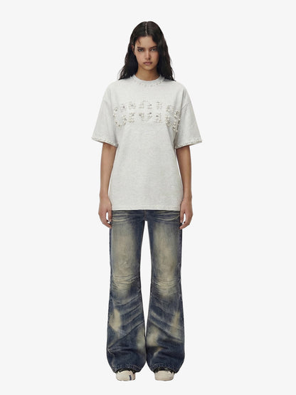 Elegant Pearl-Embellished Oversized T-Shirt