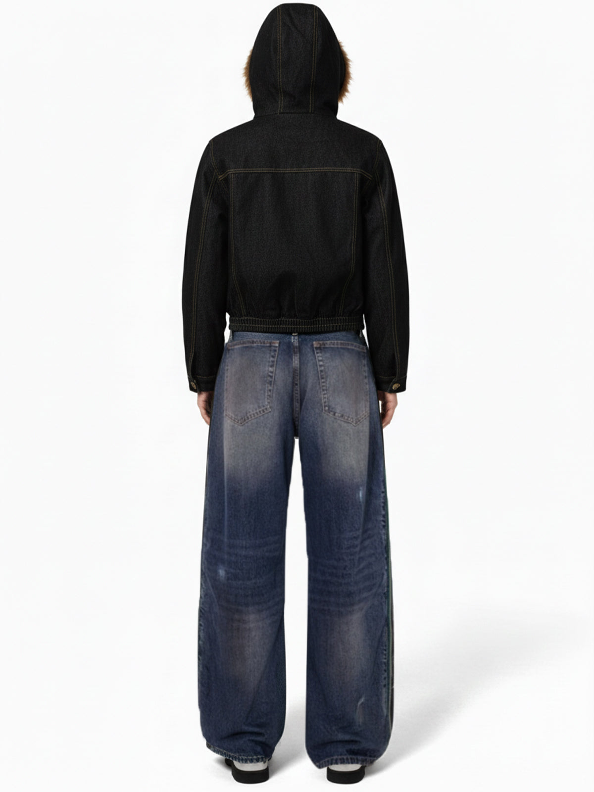 Vintage Denim Mental Buckle Faux Fur Lined Hoodie Jacket