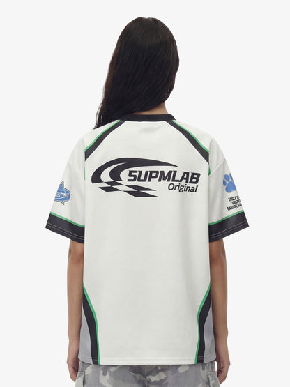 Dog Graphic Patchwork Color-Block V-Neck Jersey T-Shirt