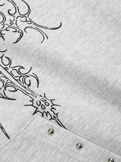 Embroidered Graphic Studded Hoodie and  Wide Leg Sweatpants Set